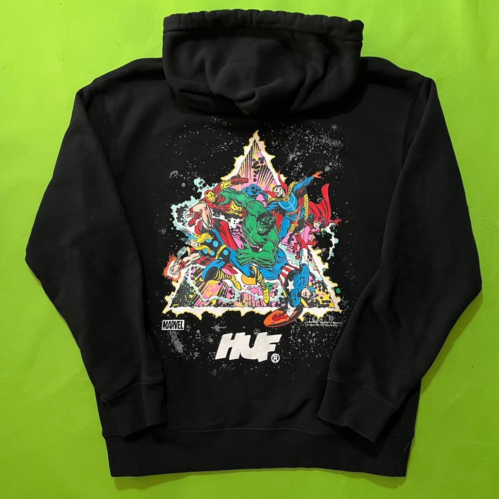 HUF x Marvel Avengers Hoodie Black Mens‎ Small Hulk Thor Captain America Graphic